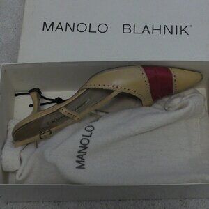 Vintage '90s Manolo Blahnik Leather Tan/Red Heels 38.5 IT / 8 US - Damaged